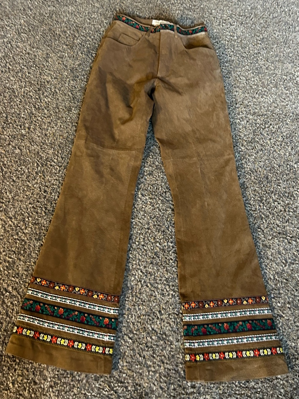 90s margaret godfrey suede flare pants size 5 whimsy hippy ribbon fall